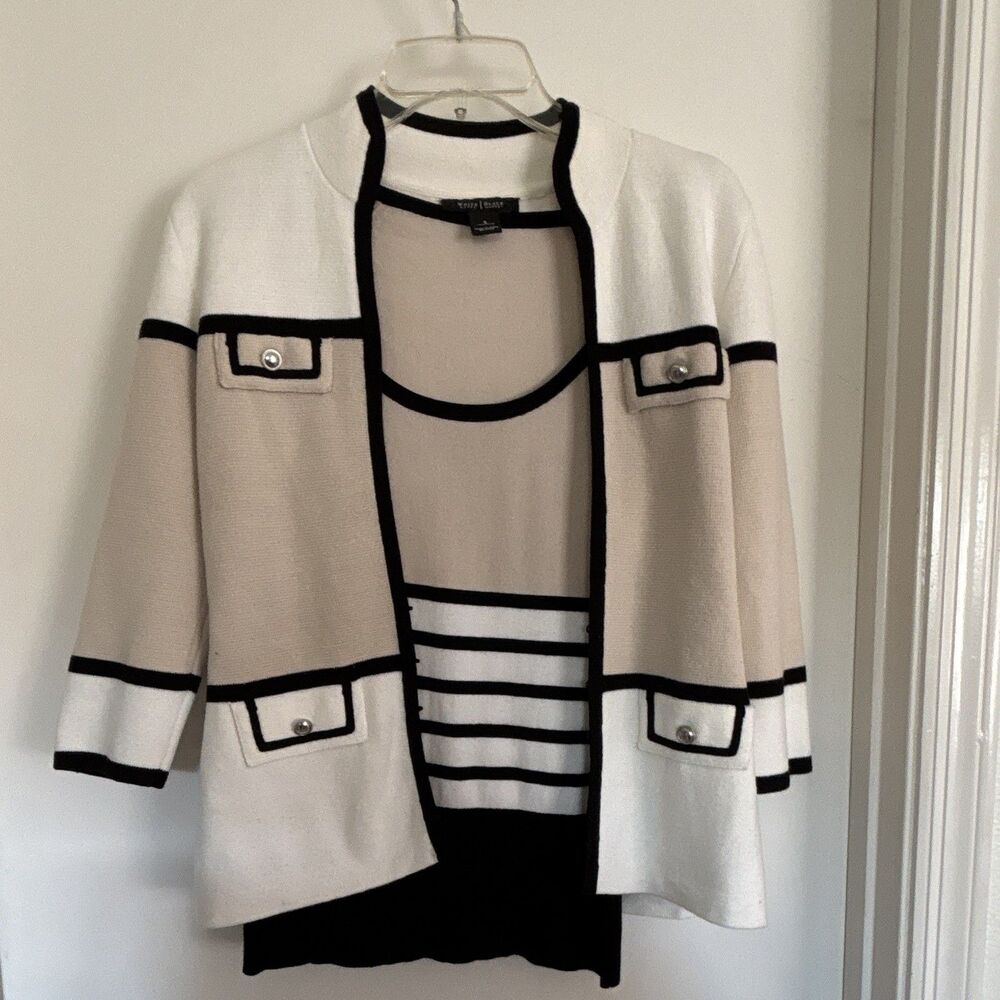 White House Black Market 2pc Knit Suit Set Striped S Open Front Pockets